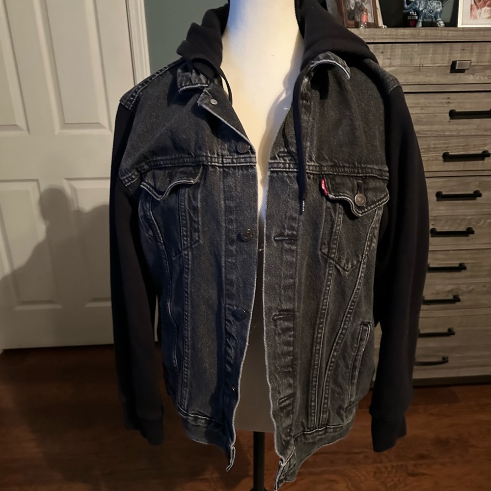 Levi's Dark Gray Denim Jacket with Black Hoodie